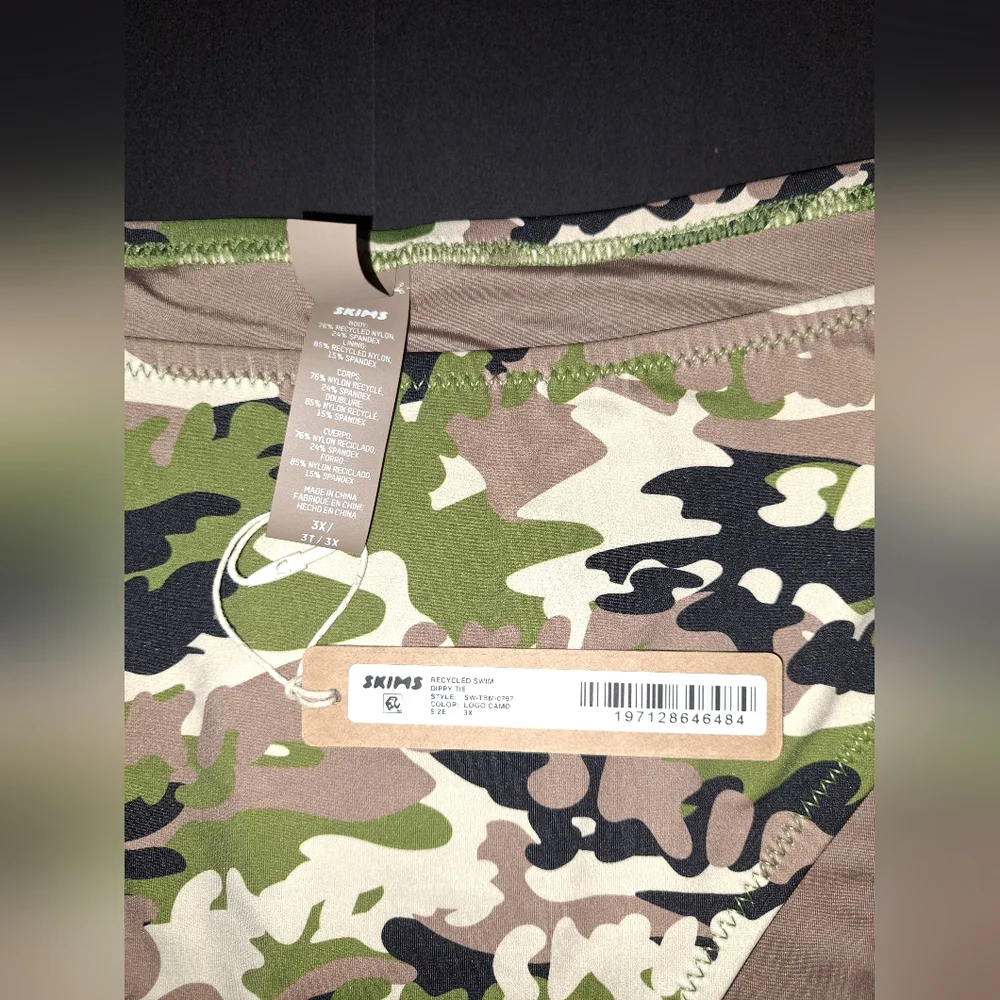 ⛱️NWT SKIMS Dippy tie String Bikini Bottoms CAMO LOGO PRINT 3X